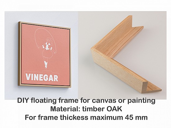 RAW OAK Timber Floating Frame, Shadow Box Frame, DIY Canvas kit, per meter