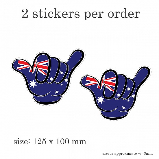 Australia Shaka Hand DECAL STICKER STANDARDS or (LAMINATED) 2 Stickers per order