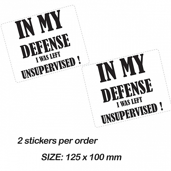 In My Defense I was Left DECAL STICKER STANDARDS or (LAMINATED) 2 Stickers per order