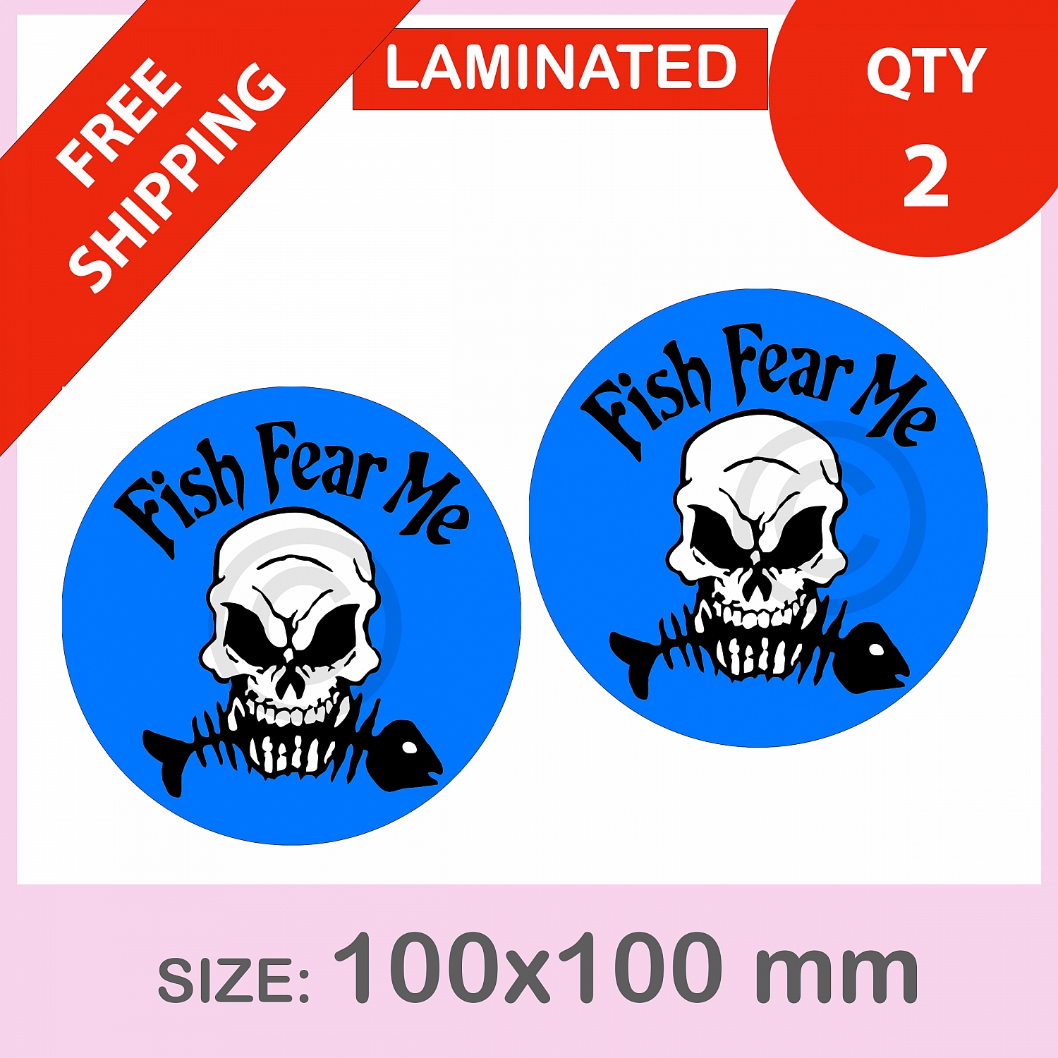 FISH FEAR ME , QTY 2, DECAL STICKER (LAMINATED) Die Cut for Car ,Ute, Caravan | FISH_FEAR_ME_V3.jpg