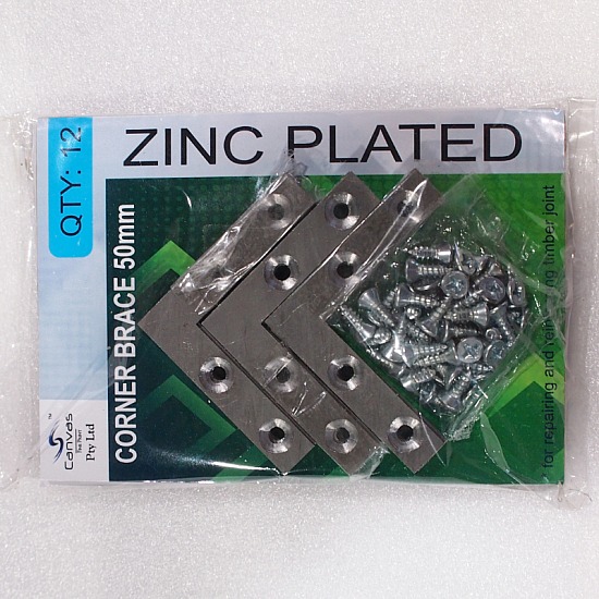 50mm Zinc Plated Corner Brace Bracket - 4 Pack