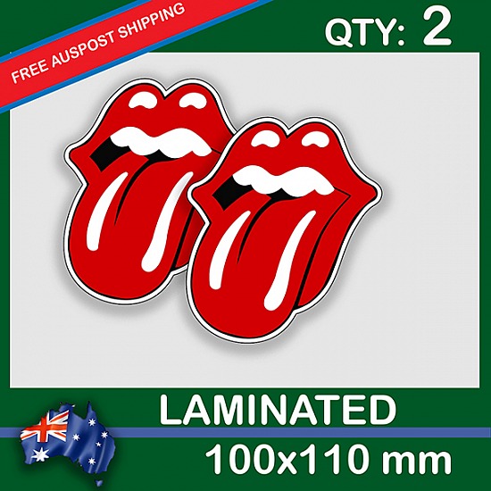 Rolling Stones Lips, QTY 2, DECAL STICKER (LAMINATED) Die Cut for Car ,Ute, Caravan, 4x4