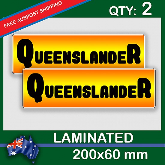 Queenslander, QTY 2, DECAL STICKER (LAMINATED) Die Cut for Car ,Ute, Caravan, 4x4