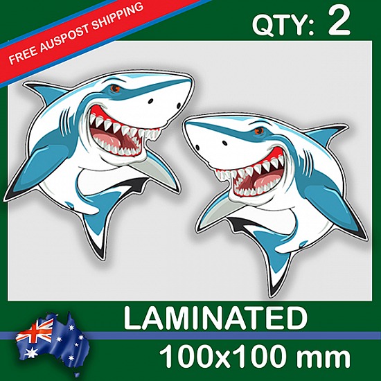Shark, QTY 2, DECAL STICKER (LAMINATED) Die Cut for Car ,Ute, Caravan, 4x4